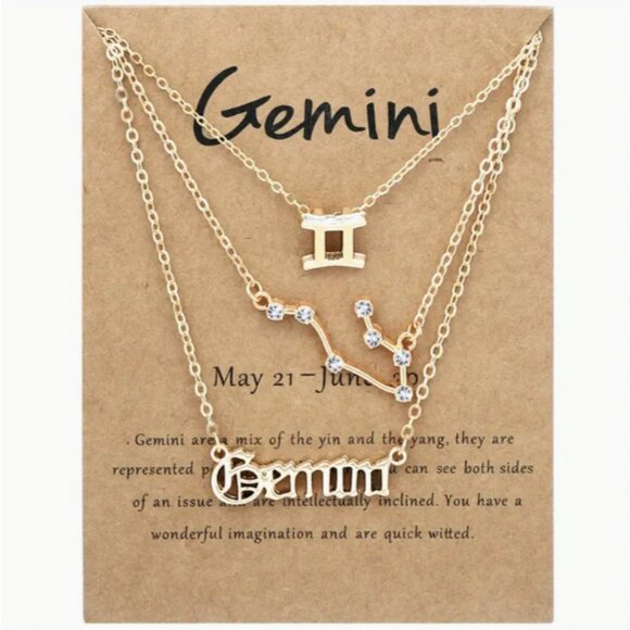 🍏50% OFF/3+...♊ 3-piece zodiac Gemini link chain necklace set (Gold tone) - Picture 1 of 5